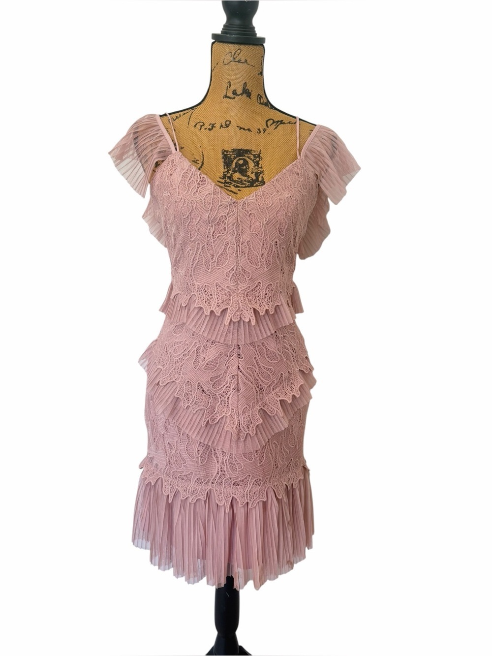 Bardot Valerie Lace Off Shoulder Ruffle Dress Blush Pink Size 6 S REVOLVE - Picture 2 of 6